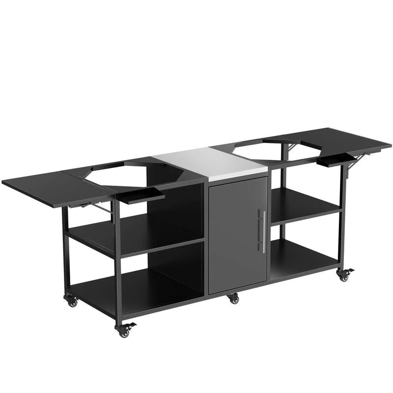 Outdoor Grill Cart For 2 Big Egg - Black / Silver by HouseOfZazla