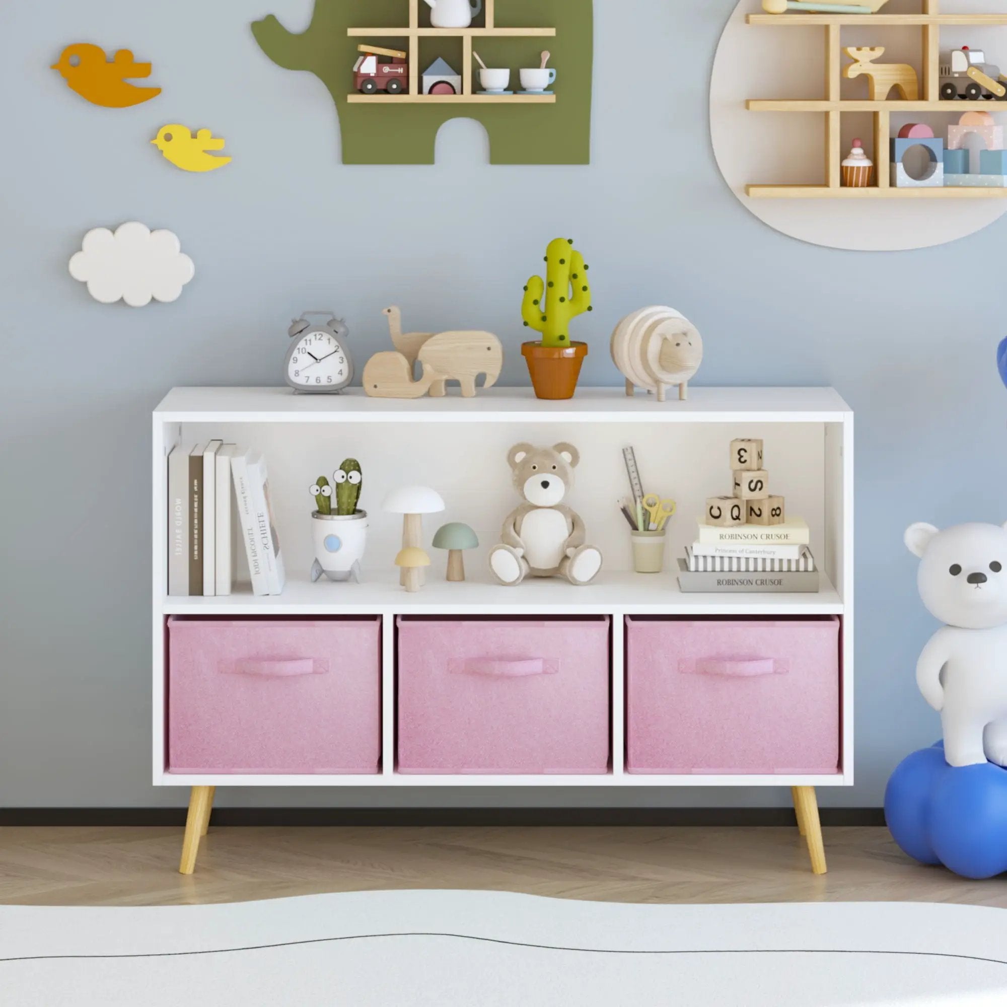 Bookcase With Collapsible Drawers, Book Display Organizer by Unique Piece Furniture