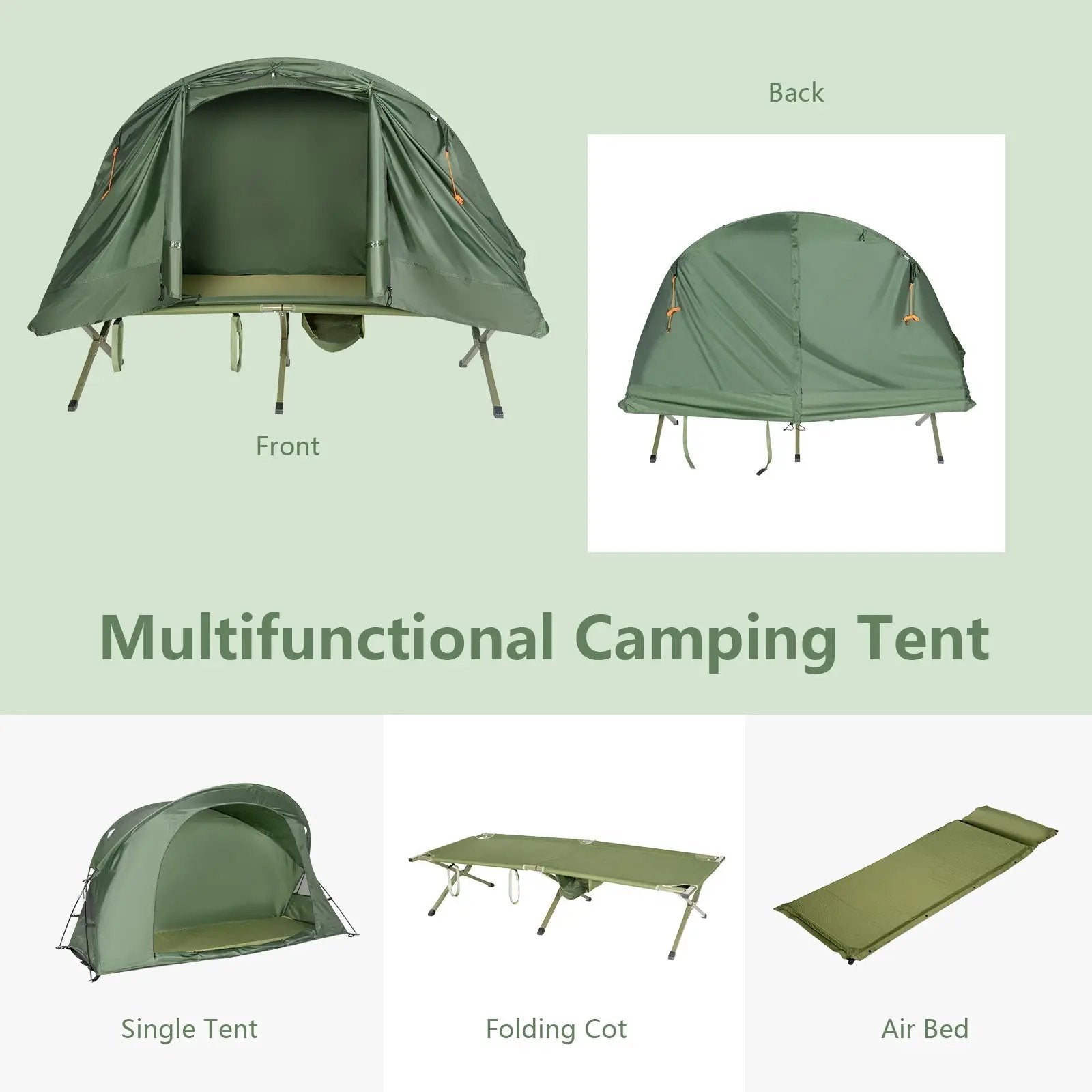 Cot Elevated Compact Tent Set with External Cover-Green by DirectDeals