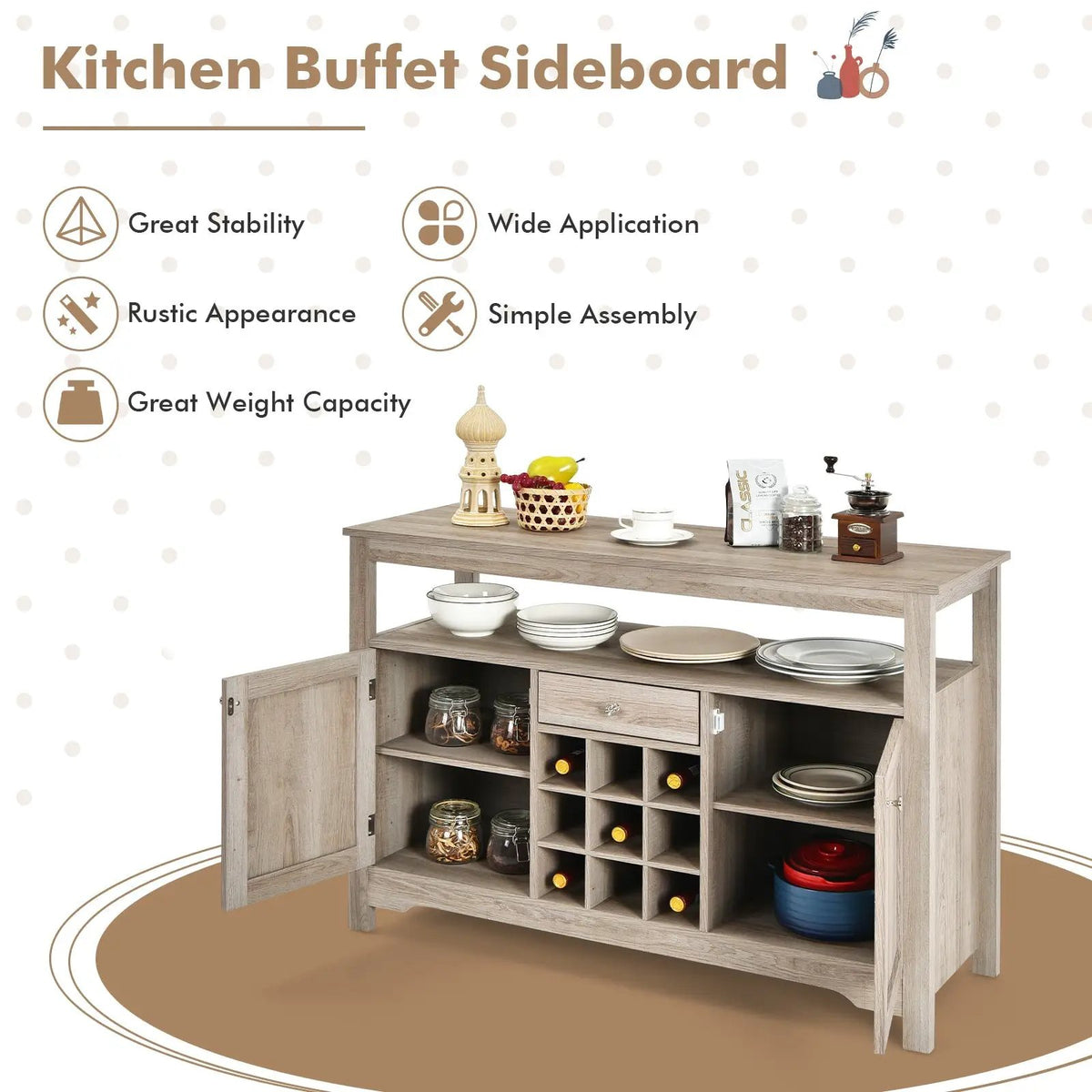 Server Buffet Sideboard With Wine Rack and Open Shelf, photo 8 of 9