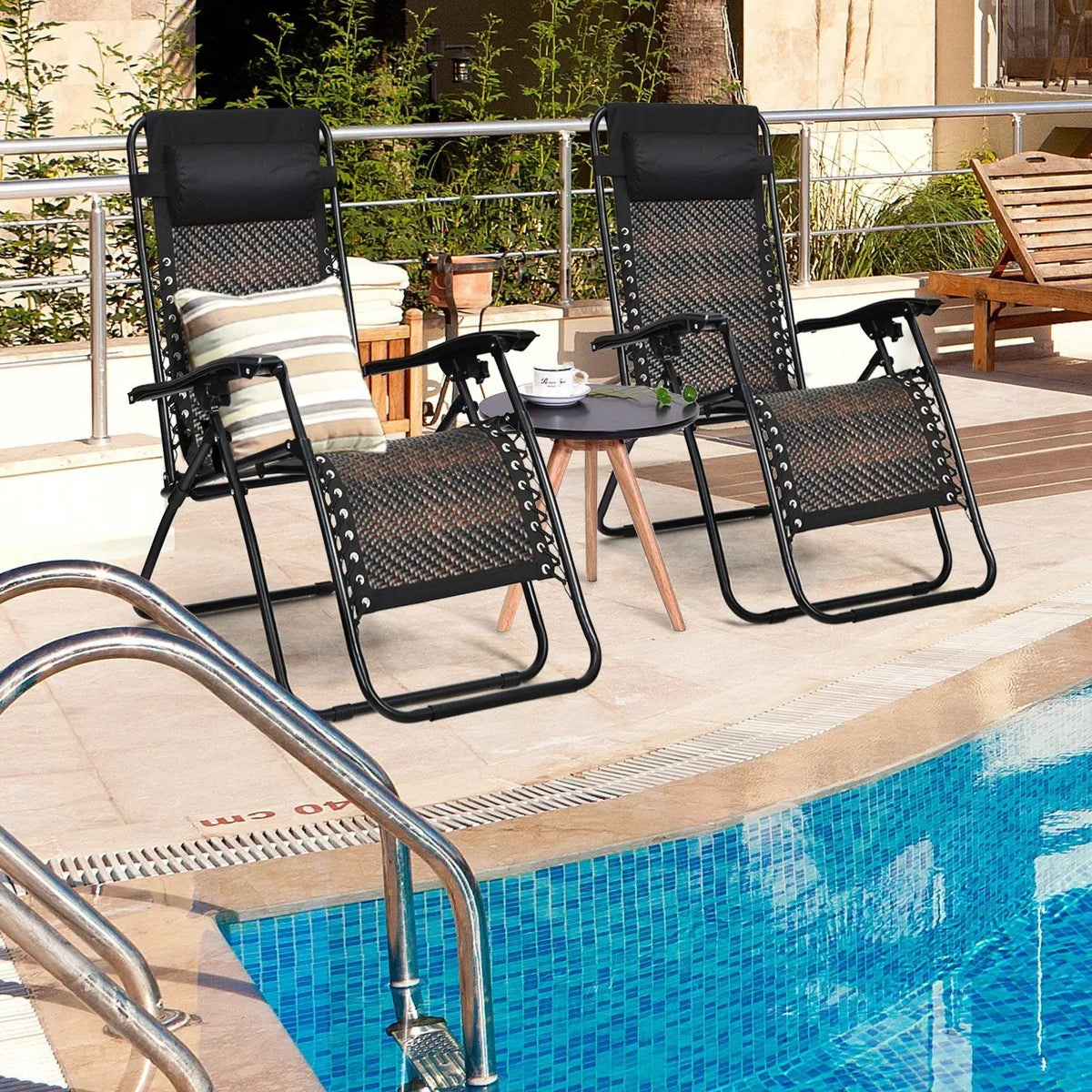 2 Pieces Folding Patio Rattan Zero Gravity Lounge Chair, photo 8 of 10