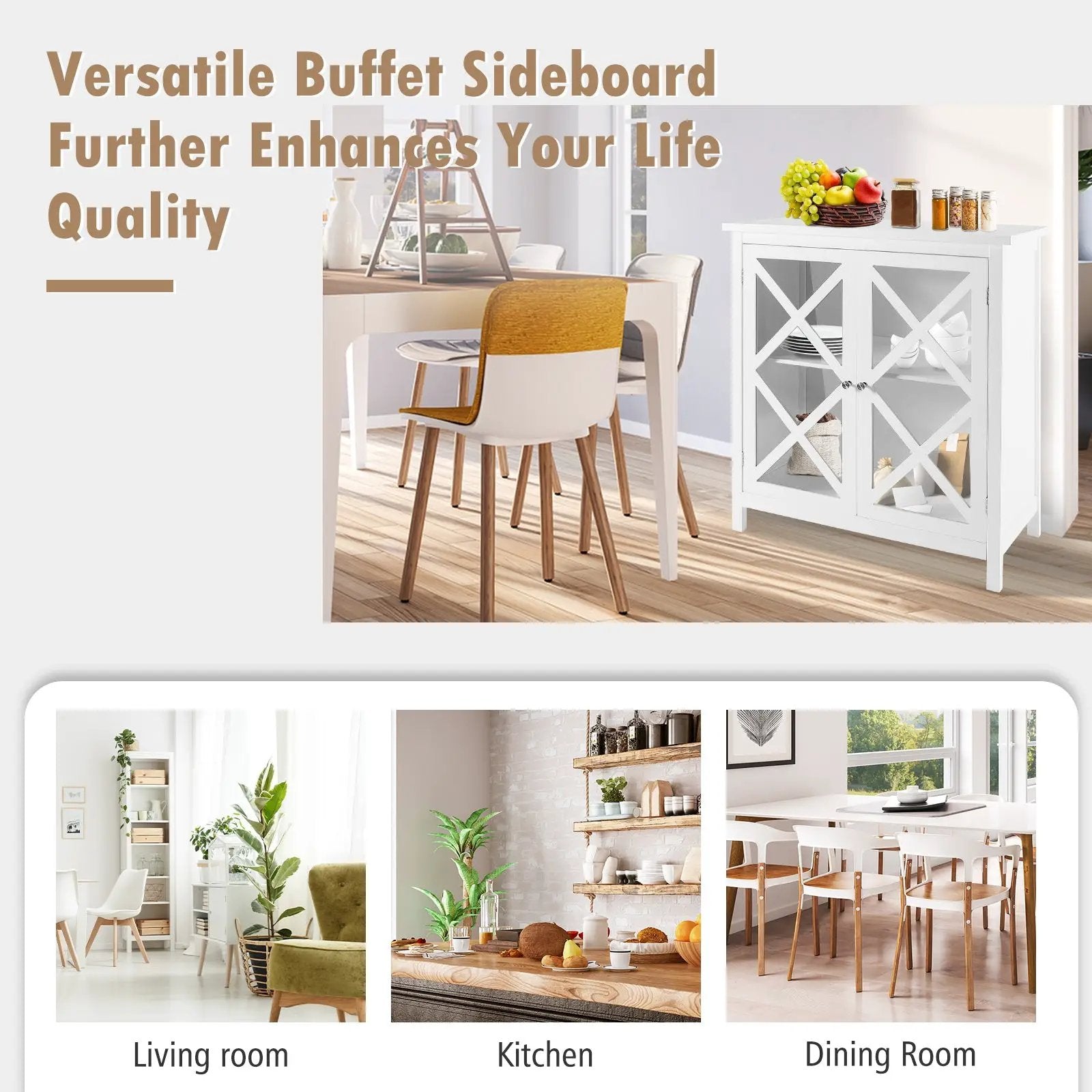 Freestanding Kitchen Buffet Cabinet with Glass Doors and Adjustable Shelf by DirectDeals
