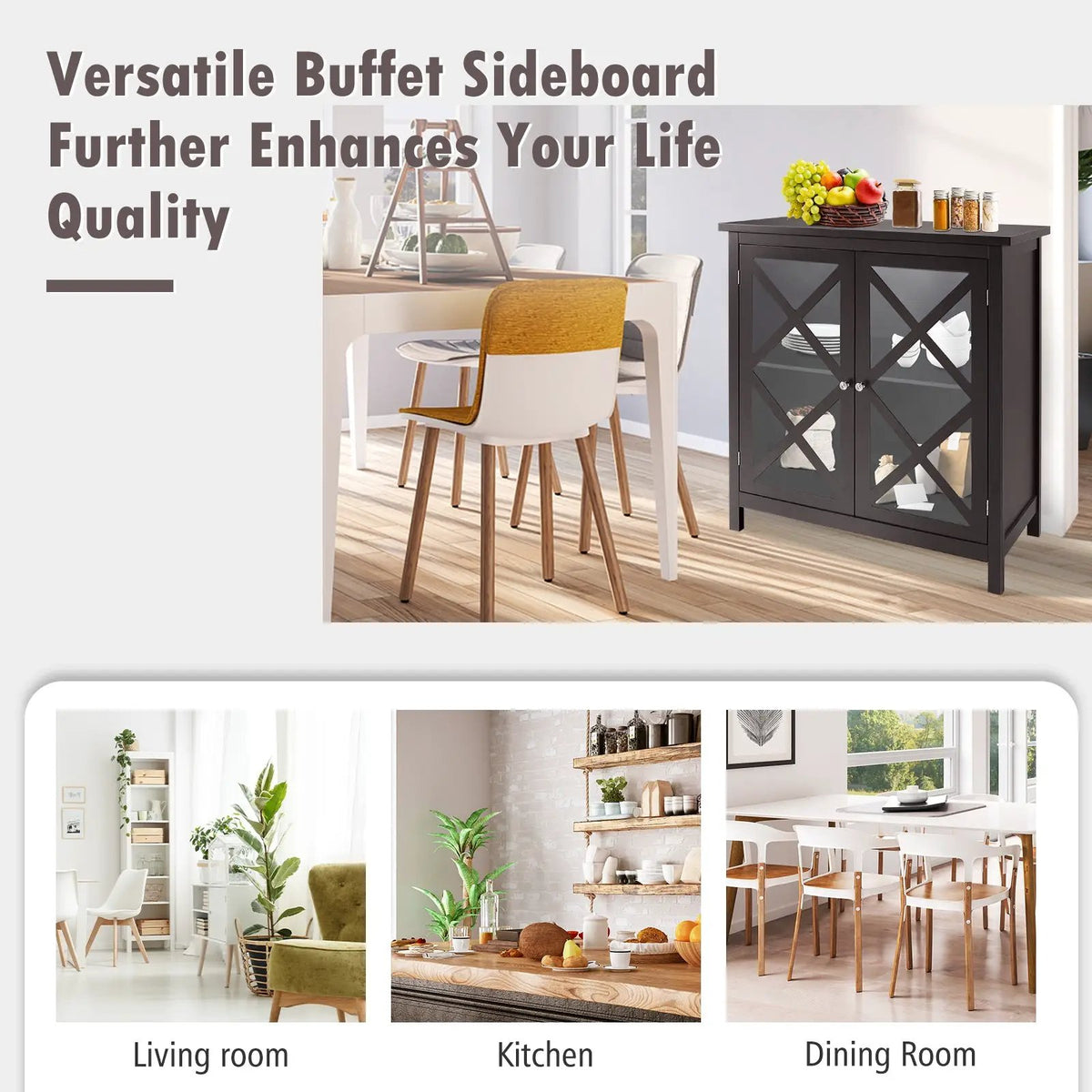 Freestanding Kitchen Buffet Cabinet with Glass Doors and Adjustable Shelf, photo 13 of 16