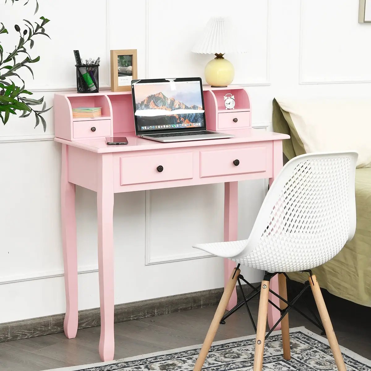 Writing Desk 2-Tier Vanity Desk Computer Desk with 4 Drawers, photo 17 of 24