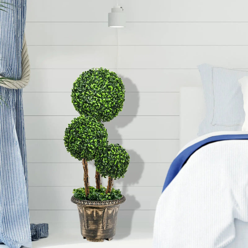 30 Inch Artificial Topiary Triple Ball Tree Indoor and Outdoor UV Protection by DirectDeals
