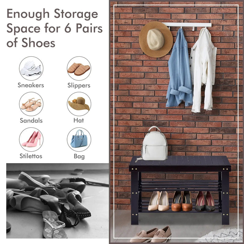 3 Tier Bamboo Bench Storage Shoe Shelf-Natural by DirectDeals