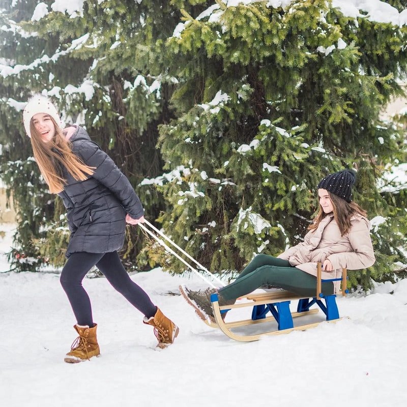 Folding Snowsled Portable Steering Slider with Pulling Ropes and Metal Rails by DirectDeals