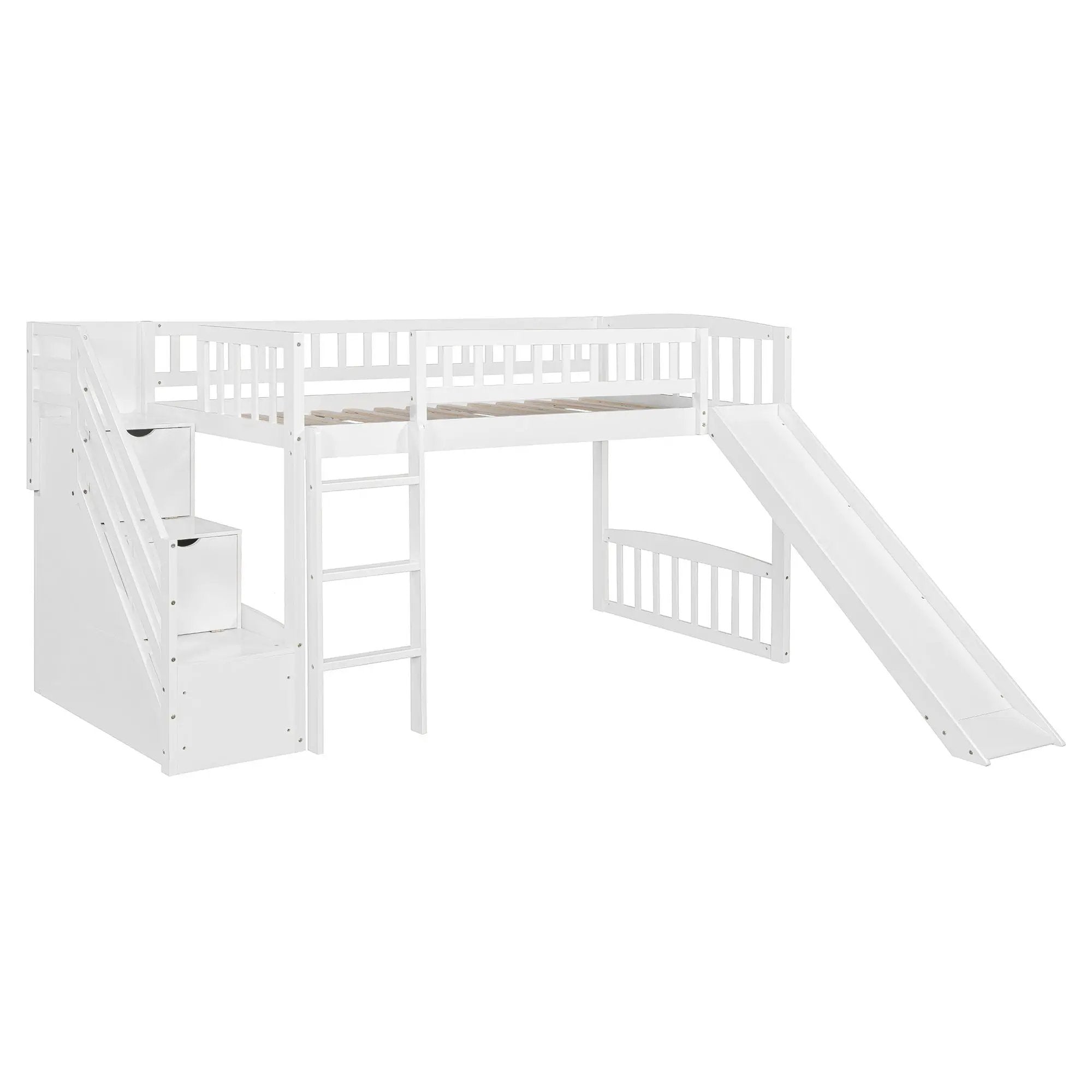 Loft Stairway Bed With 2 Drawers, Convertible Ladder And Slide by Unique Piece Furniture