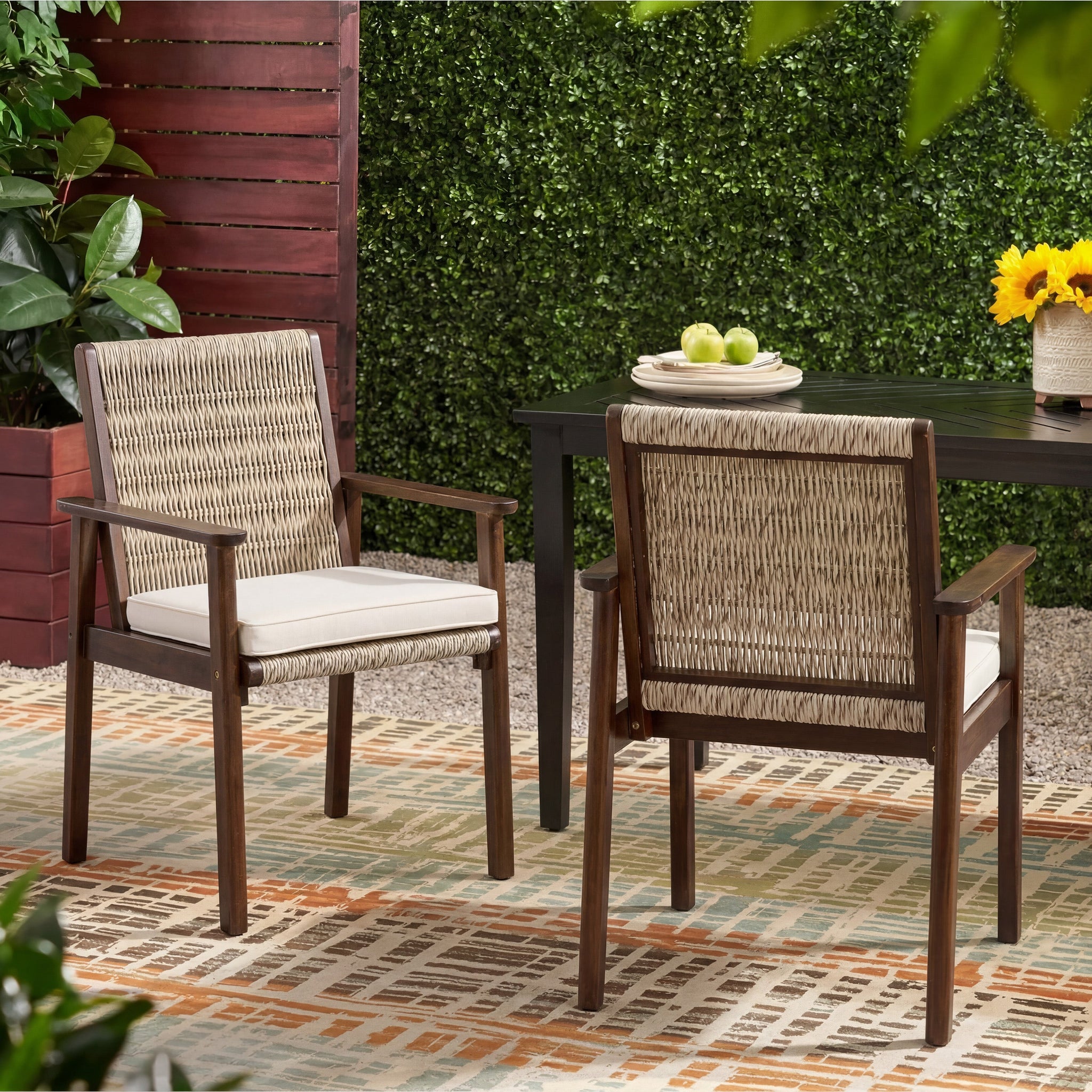 Outdoor Dining Chair Set with Acacia Wood & Wicker Rattan by HouseOfZazla