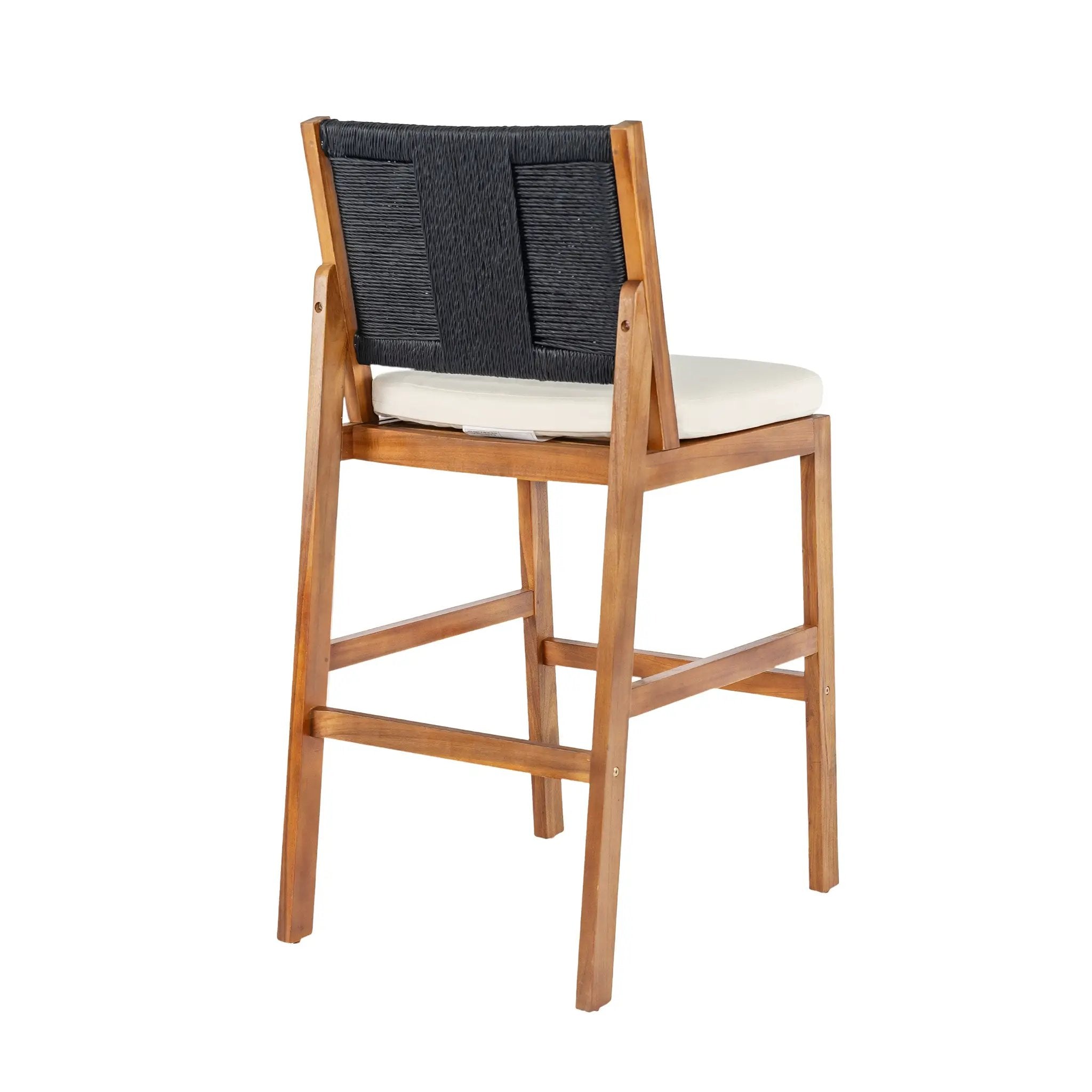 4 Pieces Arly Black Outdoor Bar Stool Solid Acacia Wood and Woven Wicker by HouseOfZazla
