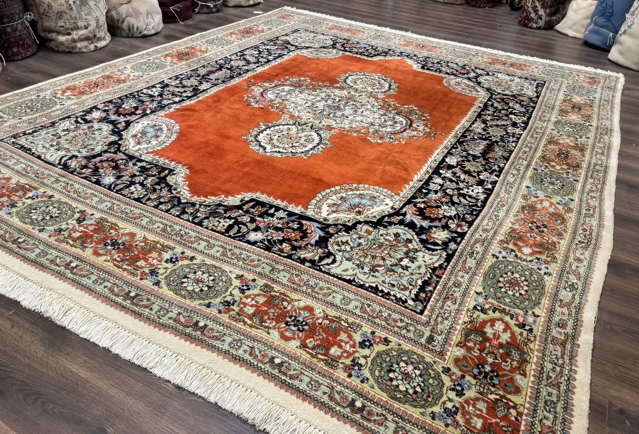 Persian Rug 11x13, Semi Open Field, Soft Wool Pile, Vintage Persian Carpet, Persian Tabriz Tabatabai by Jewel Rugs