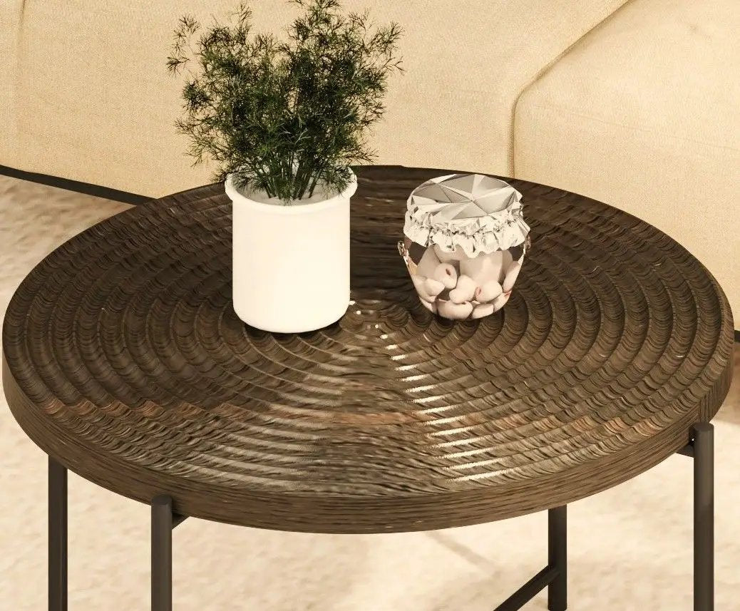 Coffee And End Table Set Waterproof Cover, Distressed Cylindrical Design, Legs Classic Rustic Charm (Set of 2) by Unique Piece Furniture