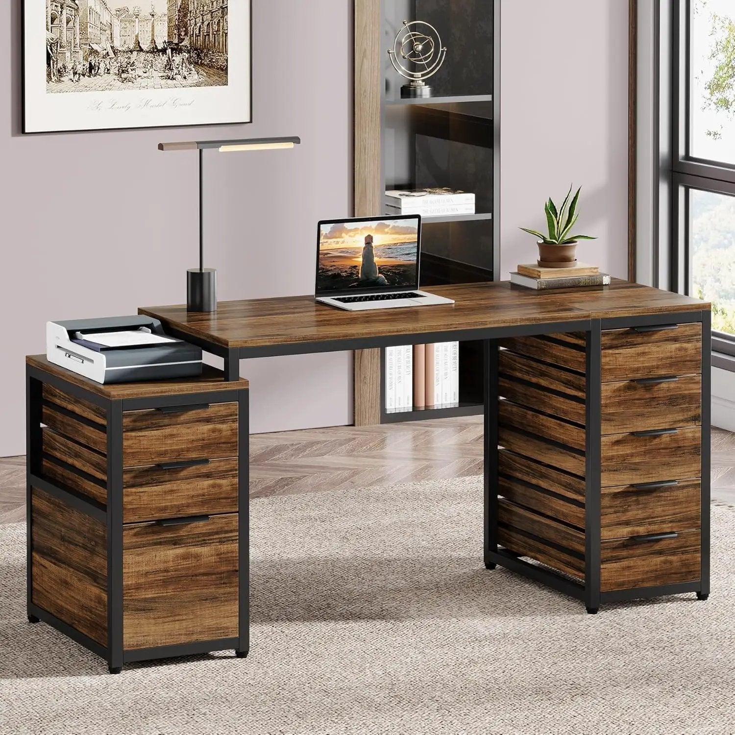 Computer Desk With 8 Drawers And Reversible File Cabinet by HouseOfZazla