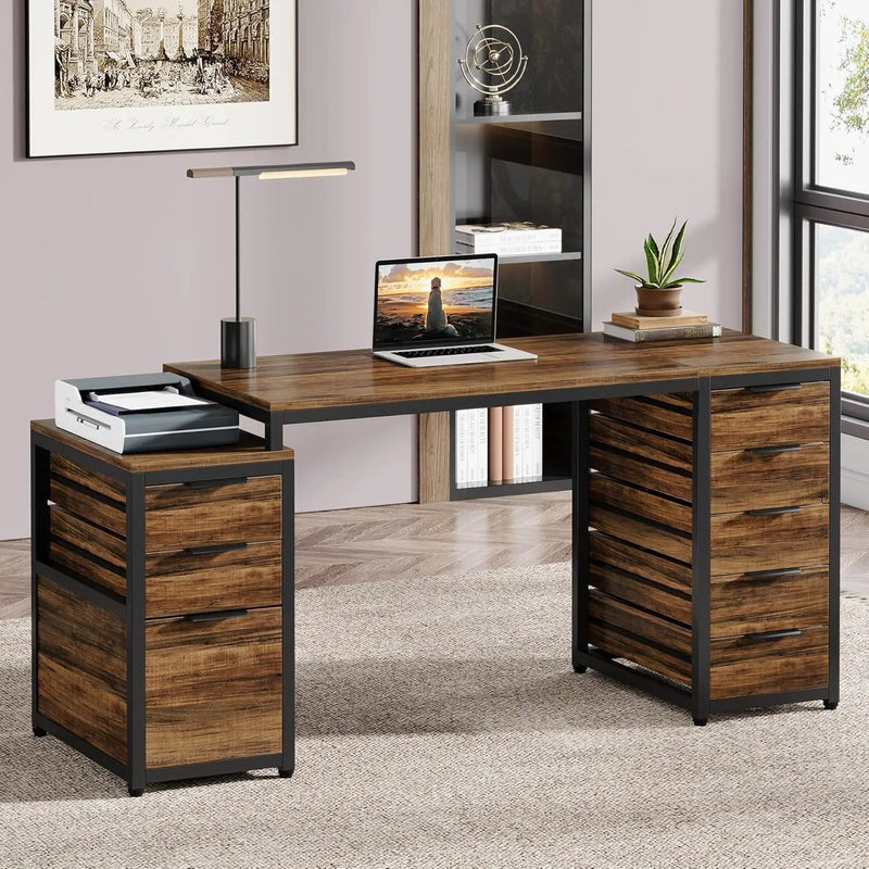 Computer Desk With 8 Drawers And Reversible File Cabinet by HouseOfZazla