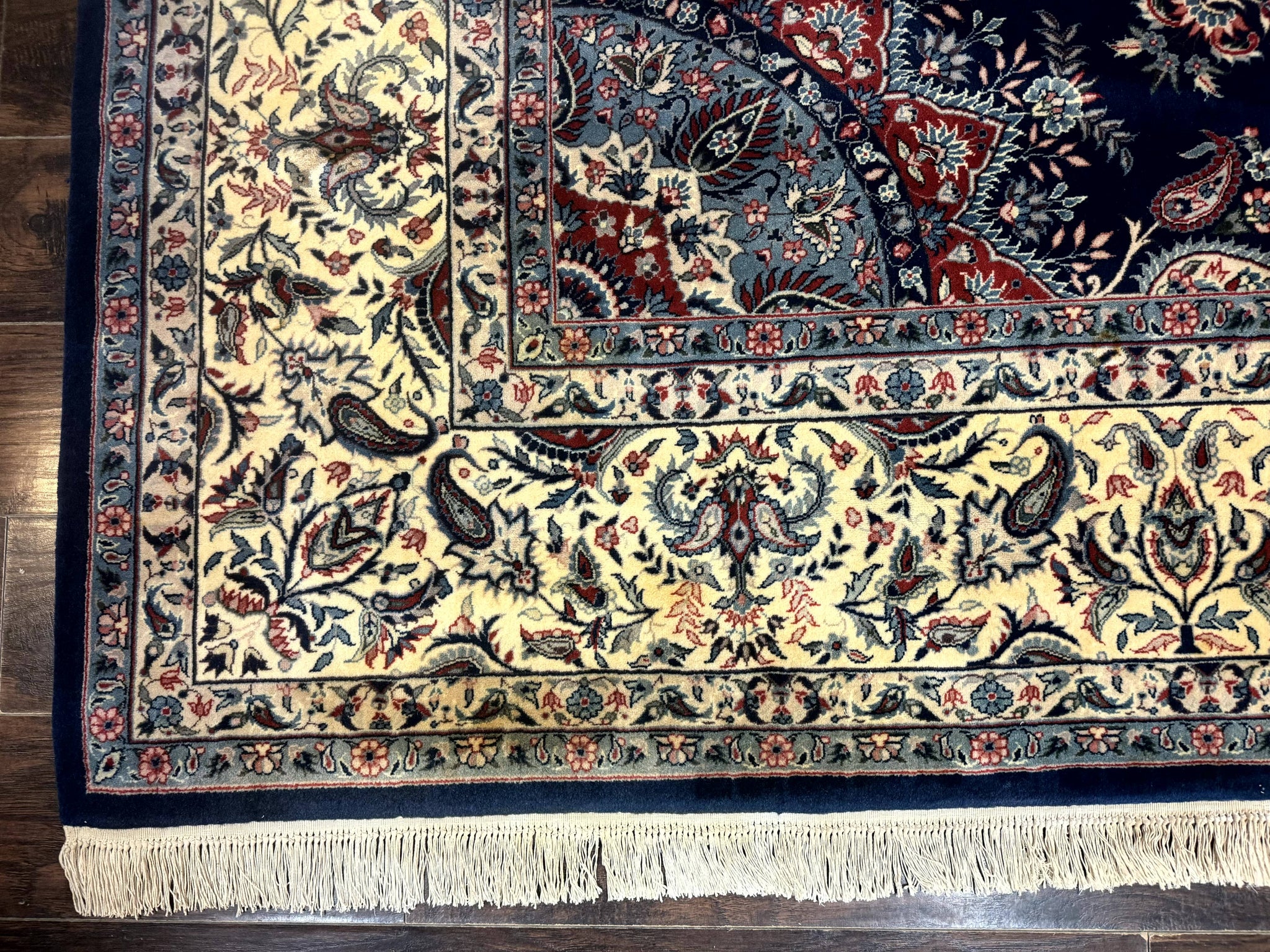 Sino Persian Kerman Rug 10x14, Blue and Beige, Floral Medallion, Fine 240 KPSI by Jewel Rugs