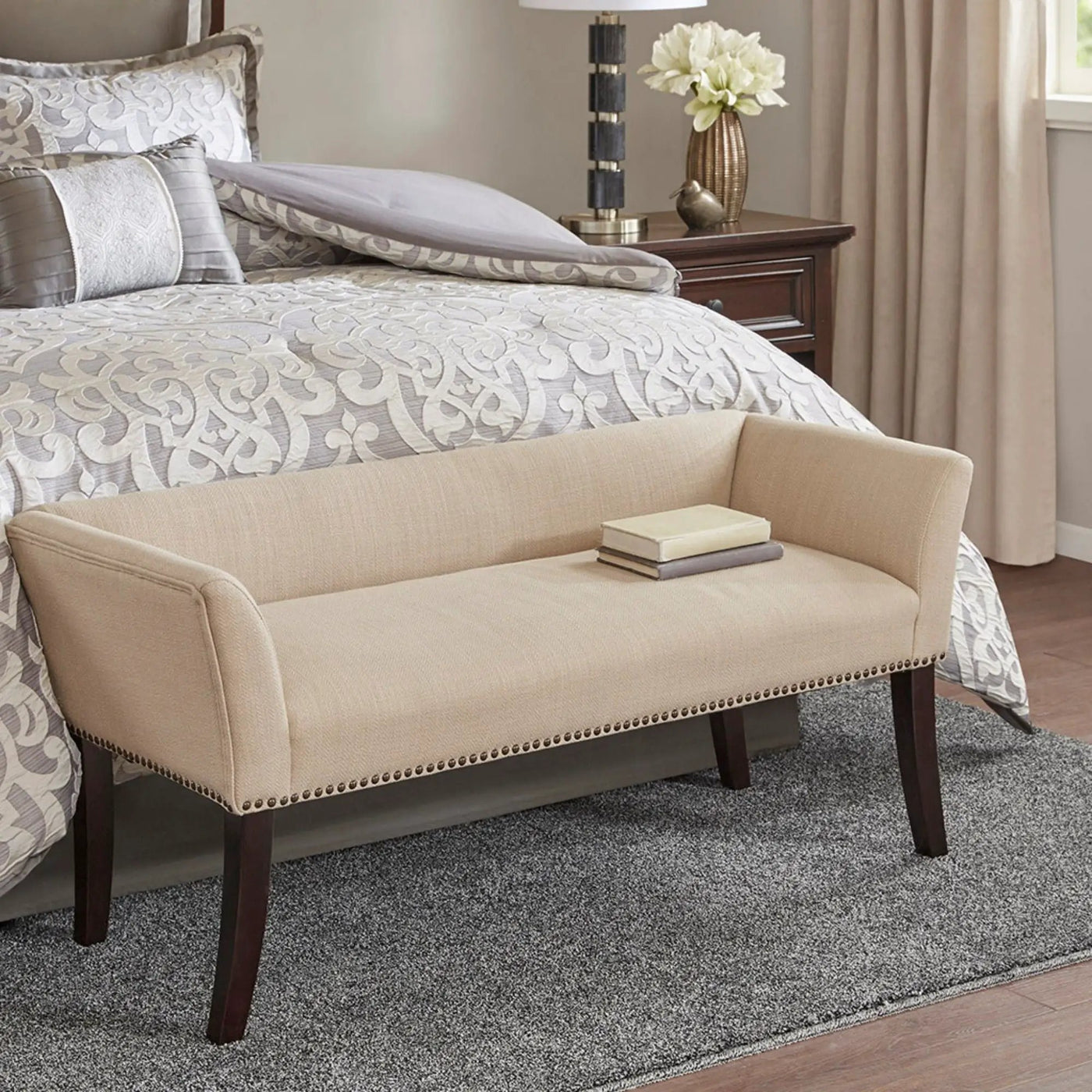 Elegant Design Bench Upholstery, Solid Wood Frame by Unique Piece Furniture