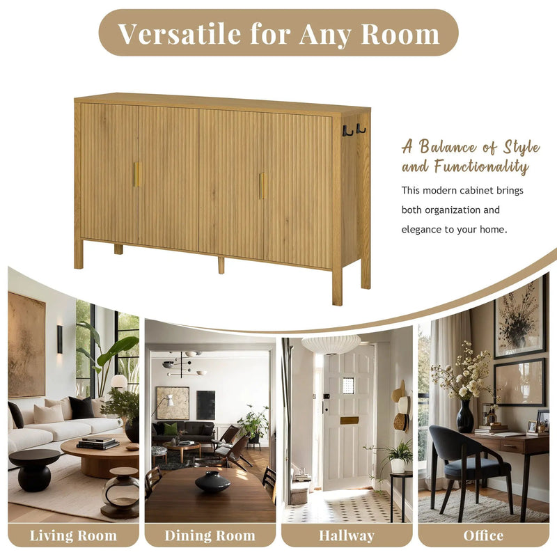 U_STYLE Modern 57.5" Stripe Door Storage Cabinet by HouseOfZazla