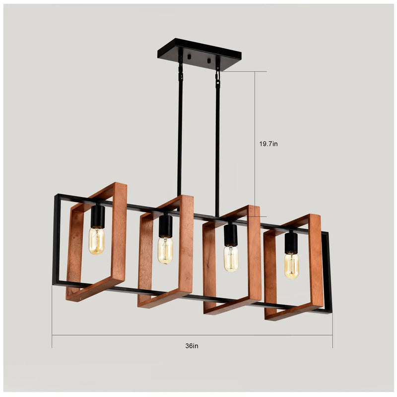 4 Light Kitchen Island Lights Pendant Light Farmhouse Dining Room Light Fixture, Rectangular Chandelier, 36" Hanging Lighting For Living Room, Conference Room, Home Office - Matte Black by HouseOfZazla