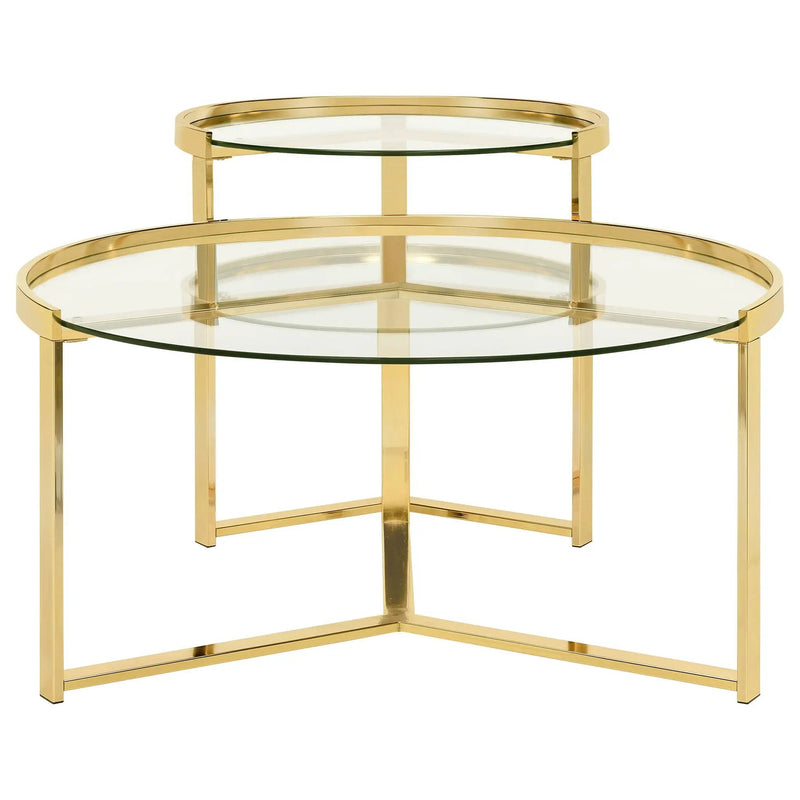Delia 2-Piece Round Glass Top Nesting Coffee Table Gold by Unique Piece Furniture