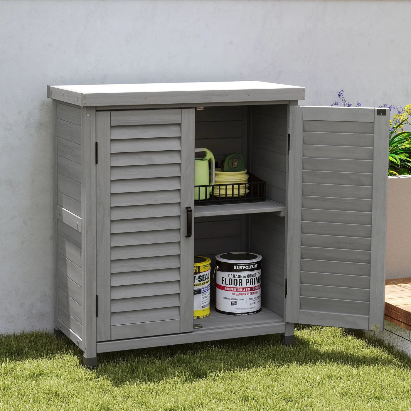 Potting Bench With Storage Cabinet And Metal Table Top For Outdoor by HouseOfZazla