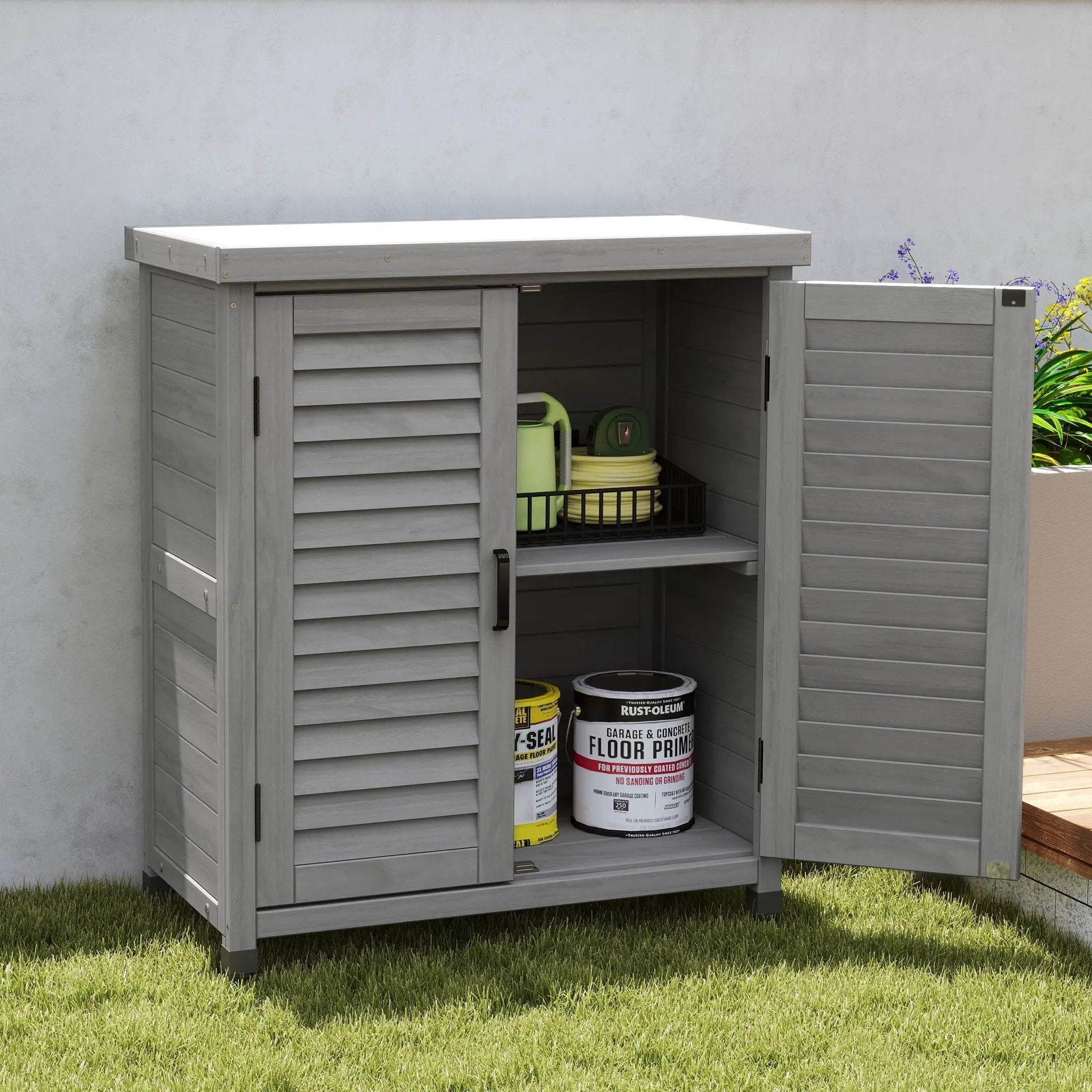 Potting Bench With Storage Cabinet And Metal Table Top For Outdoor by HouseOfZazla