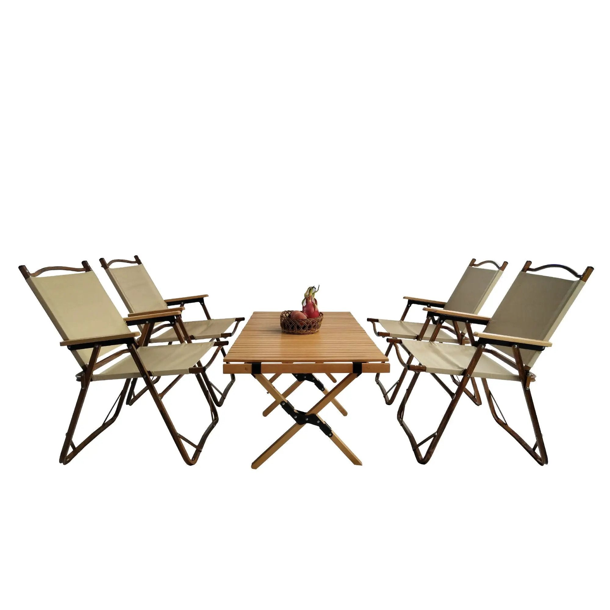 5 Pieces Dining Set, Multi-Function Foldable And Portable, 1 Dining Table & 4 Folding Chairs, Indoor And Outdoor Universal - Natural by HouseOfZazla