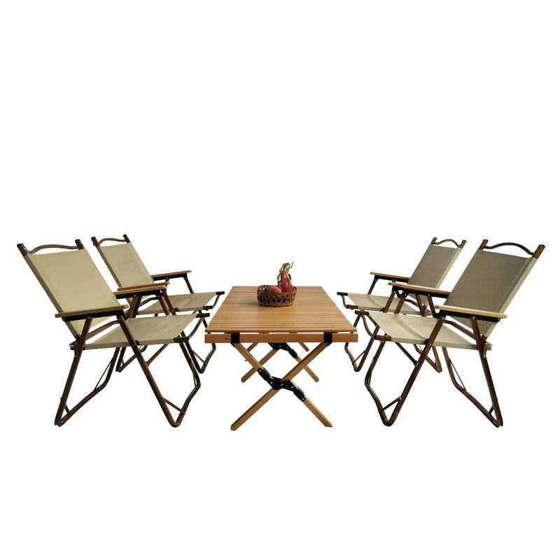 5 Pieces Dining Set, Multi-Function Foldable And Portable, 1 Dining Table & 4 Folding Chairs, Indoor And Outdoor Universal - Natural by HouseOfZazla