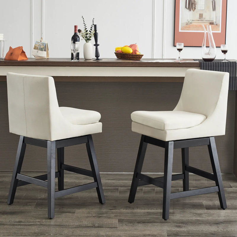 Upholstered Swivel Bar Stools With Ergonomic Design (Set of 2) - Cream White by HouseOfZazla