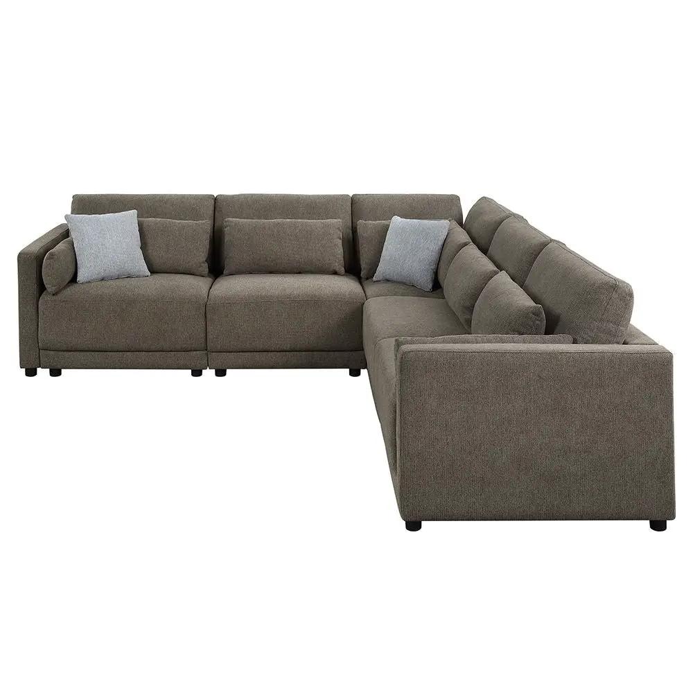 Rylie - Modular Wedge With 3 Pillows - Brown Linen by Unique Piece Furniture