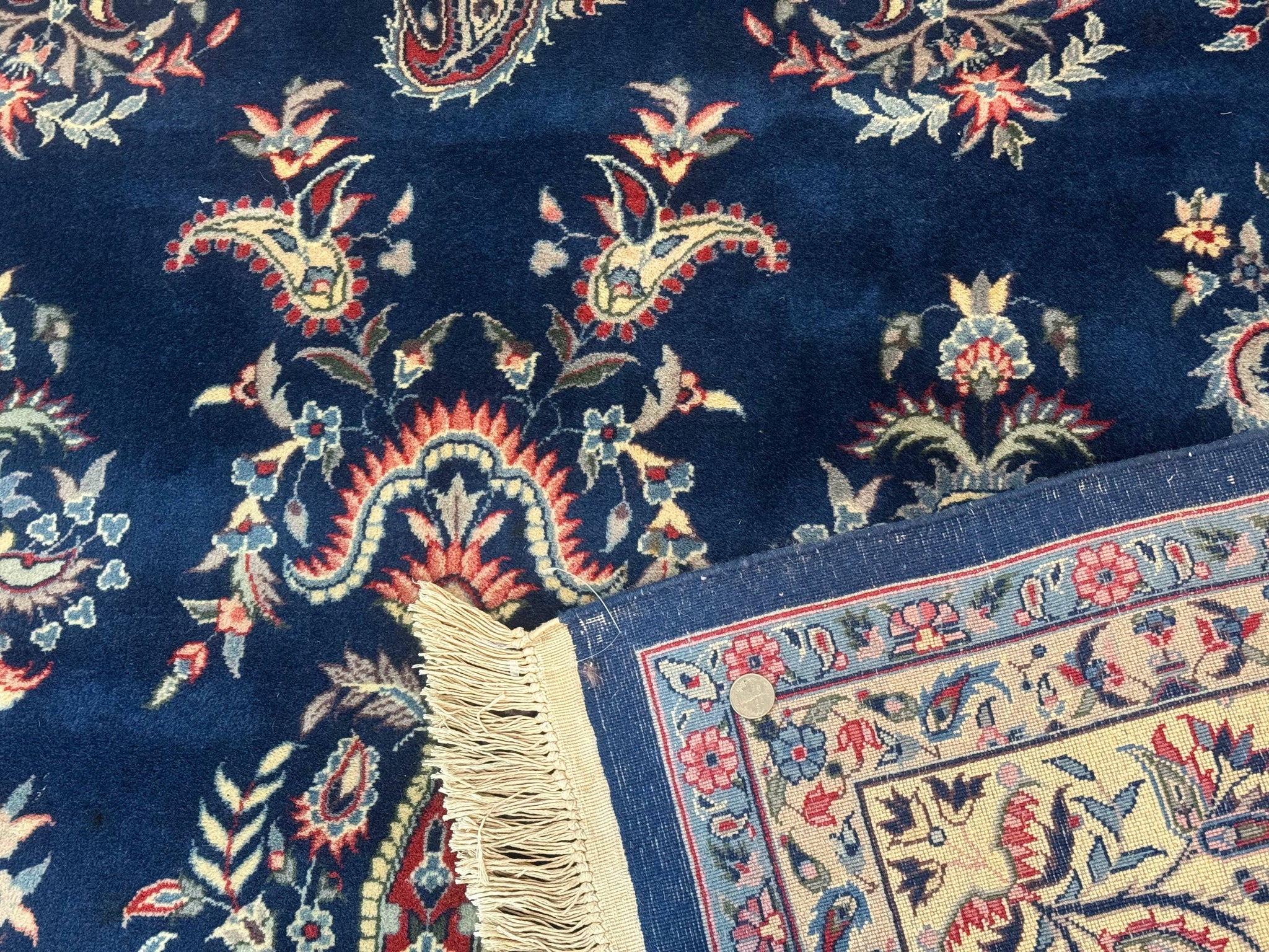 Sino Persian Kerman Rug 10x14, Blue and Beige, Floral Medallion, Fine 240 KPSI by Jewel Rugs