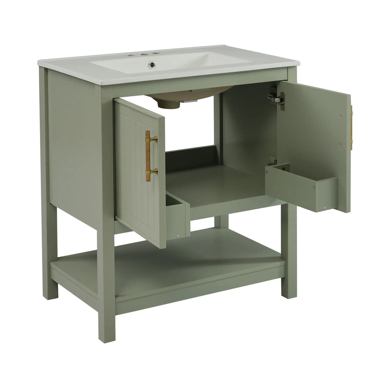 Elegant Bathroom Vanity With Ceramic Sink And Versatile Storage by HouseOfZazla