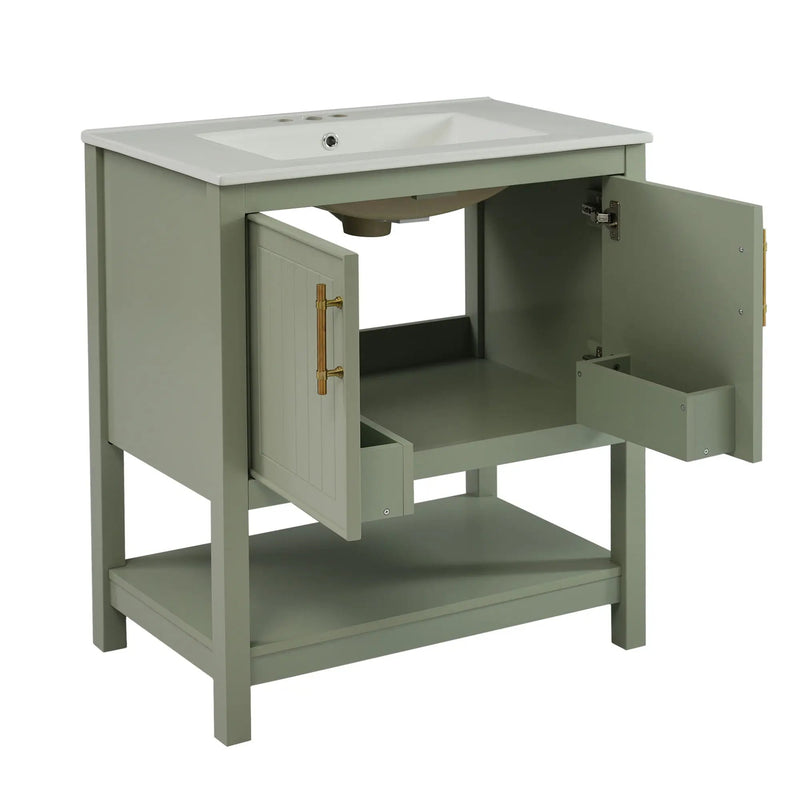 Elegant Bathroom Vanity With Ceramic Sink And Versatile Storage by HouseOfZazla