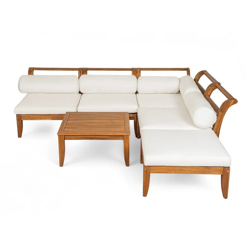 6 Piece Acacia Wood Outdoor Modular Sectional with Daybed and Tea Table by HouseOfZazla
