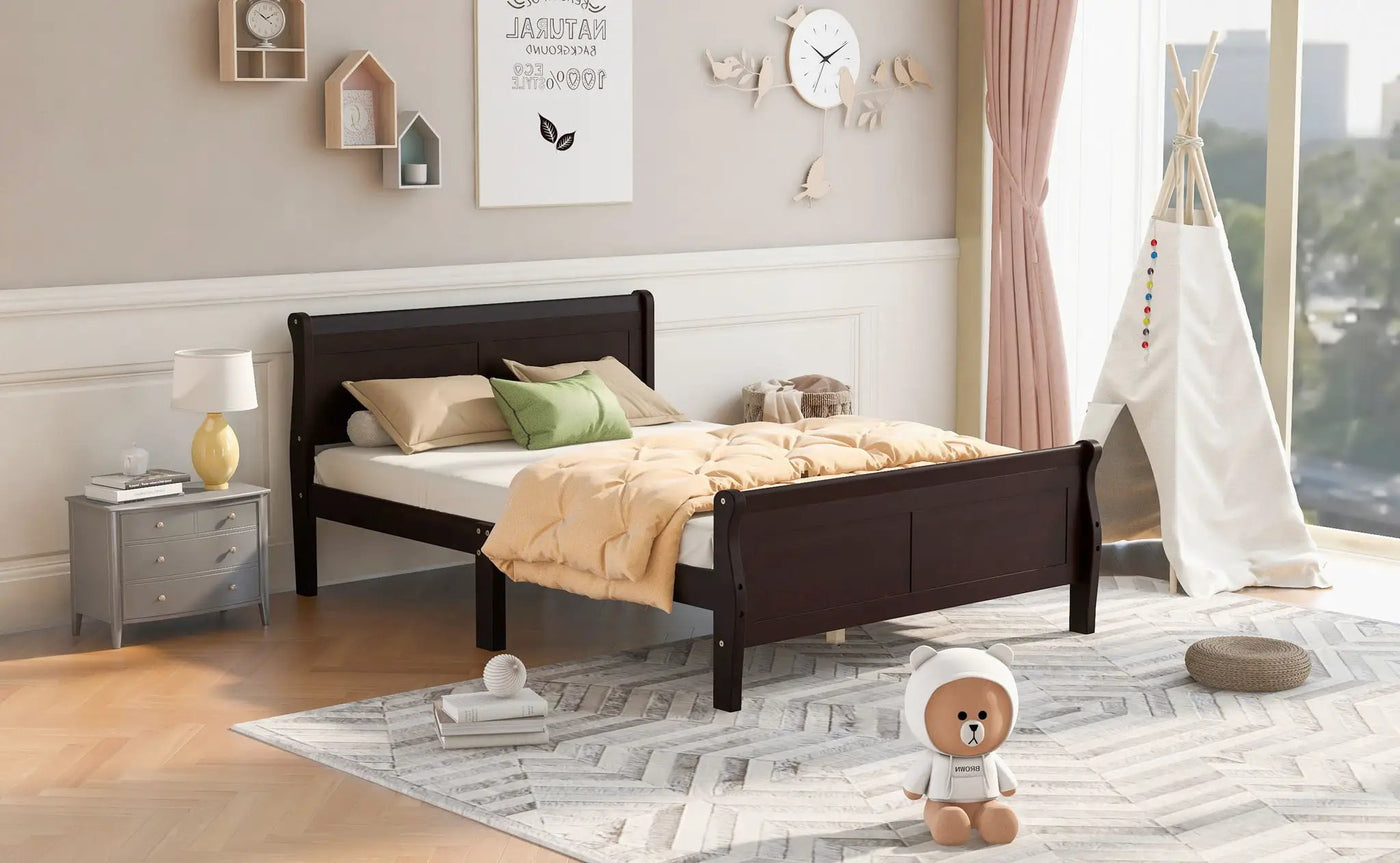 Platform Bed Frame Mattress Foundation Sleigh Bed With Headboard / Footboard / Wood Slat Suppor by Unique Piece Furniture