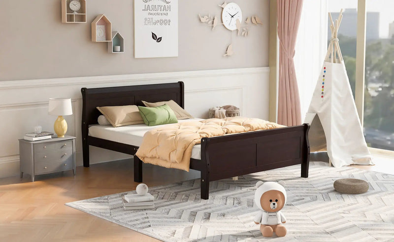 Platform Bed Frame Mattress Foundation Sleigh Bed With Headboard / Footboard / Wood Slat Suppor by Unique Piece Furniture