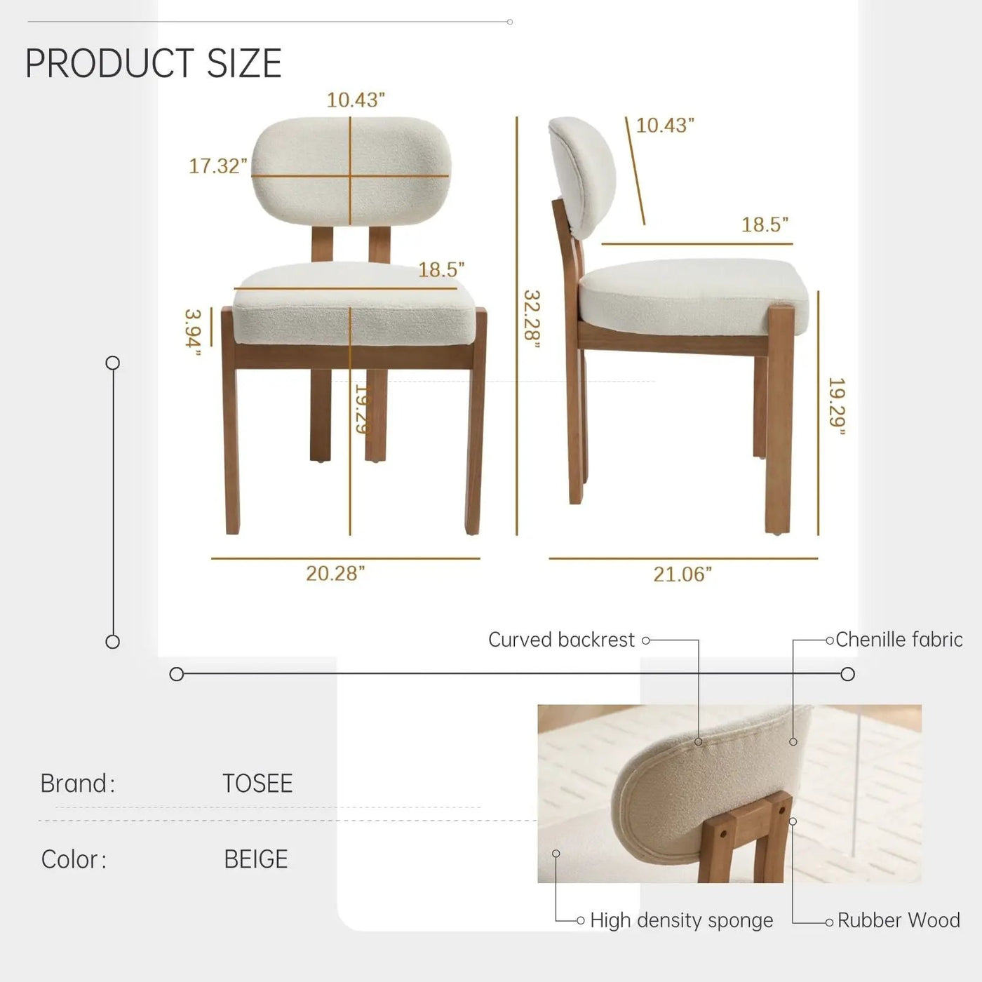 Dining Chairs With Ergonomic Backrest And Adjustable Feet (Set of 2) by Unique Piece Furniture