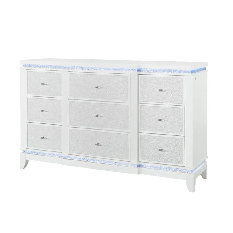 Adalid - Dresser With LED Light And Glittered Drawer Fronts - White by Unique Piece Furniture