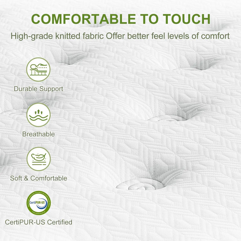 12" Hybrid Mattress With Gel Memory Foam & Pocket Springs by Unique Piece Furniture