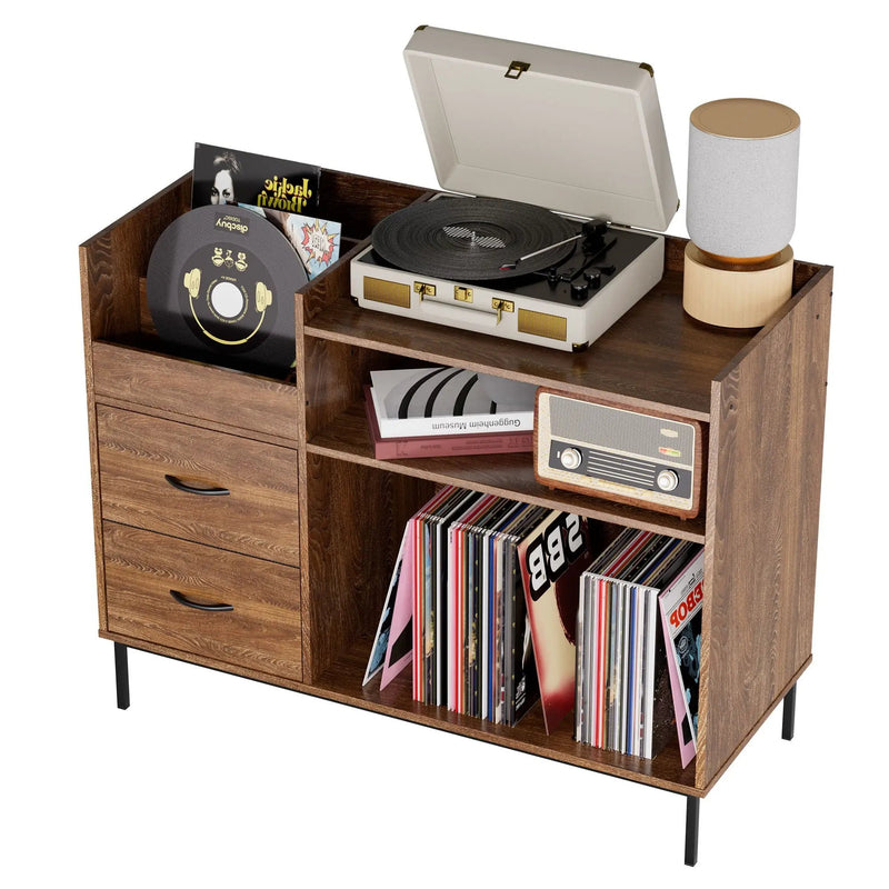 Grain Record Player Stand, Media Console With Speaker Shelf & 2 Drawers by HouseOfZazla