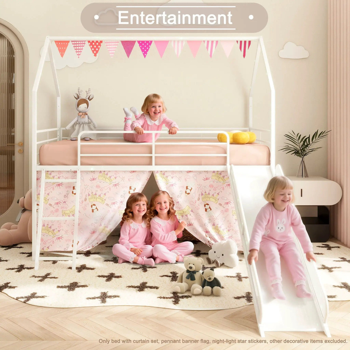 Jack - House Loft Bed With Slide And Curtain Set by HouseOfZazla