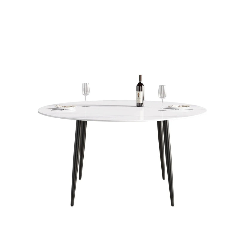 Modern Man-Made Stone Round Metal Dining Table-Position For 6 People by HouseOfZazla