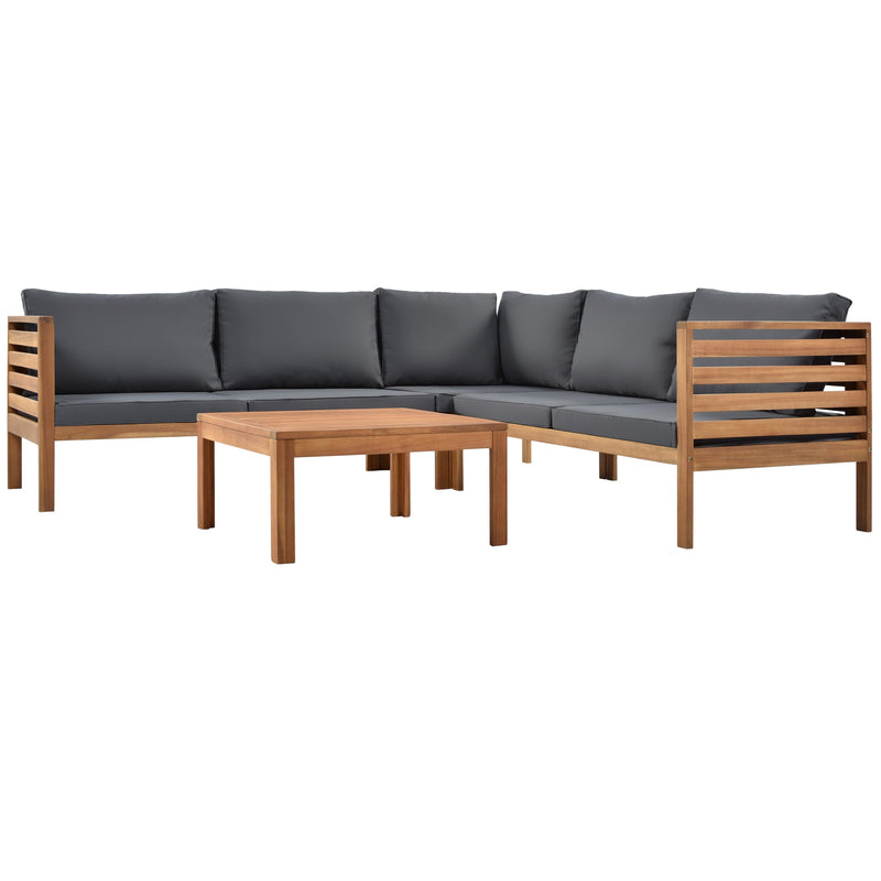 Wood Structure Outdoor Sofa Set with Gray Cushions by HouseOfZazla