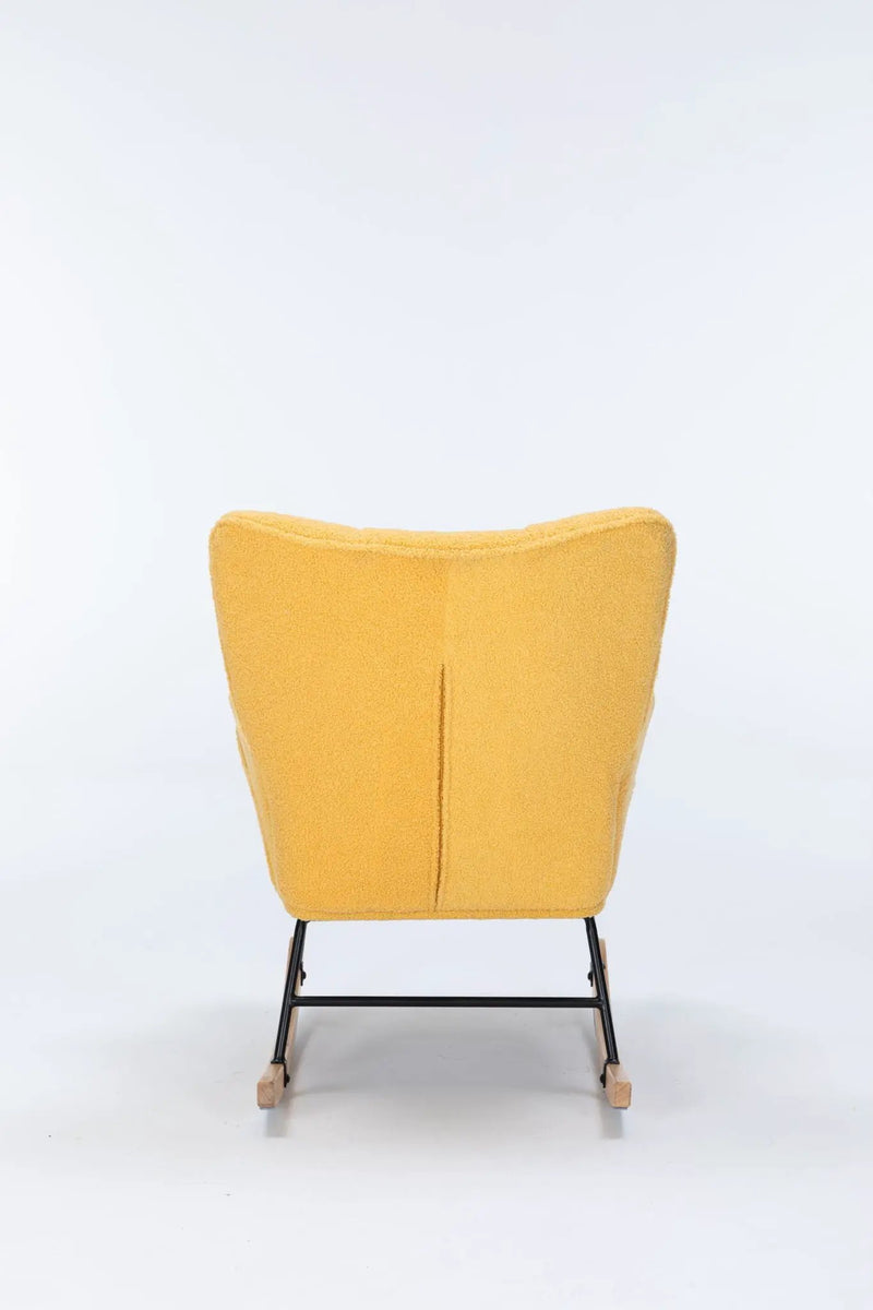 Rocking Chair Nursery, Teddy Upholstered Glider Rocker With High Backrest, Reading Chair Modern Rocking Accent Chairs Glider Recliner For Living Room - Yellow by HouseOfZazla