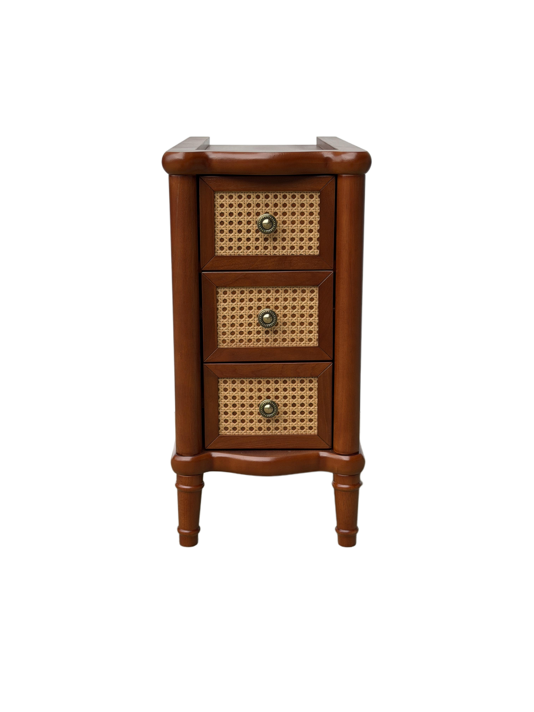 Rattan Narrow Side Table with 3 Drawers by HouseOfZazla