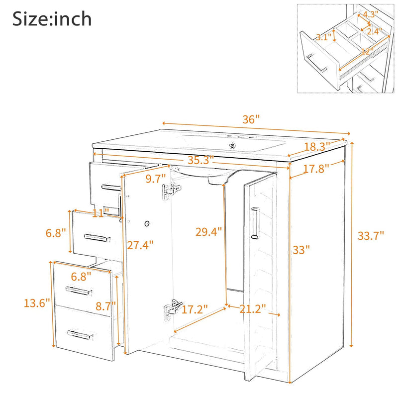Bathroom Vanity With Sink Combo, Storage Cabinet, Freestanding Set With 3 Drawers & Soft Closing Doors by Unique Piece Furniture