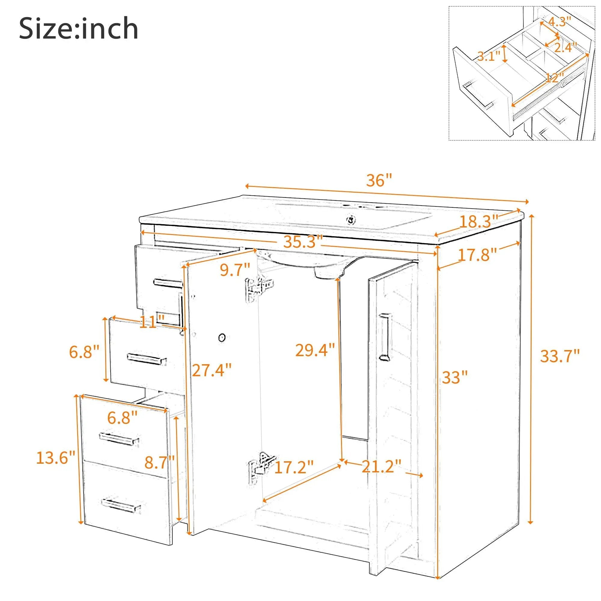 Bathroom Vanity With Sink Combo, Storage Cabinet, Freestanding Set With 3 Drawers & Soft Closing Doors by Unique Piece Furniture