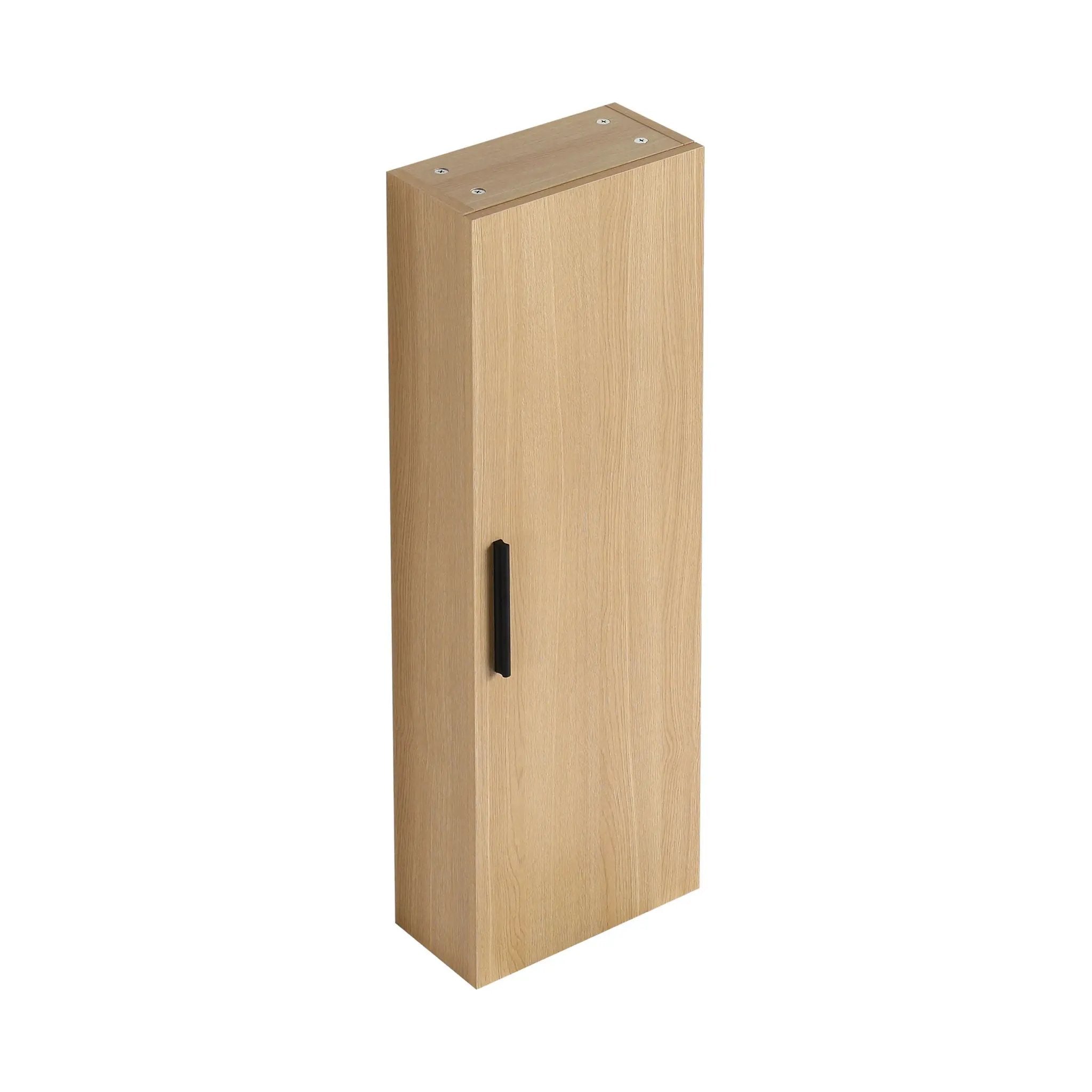 Tall Floating Bathroom Side Cabinet, Wall Mounted Single Door Storage - Light Oak by HouseOfZazla