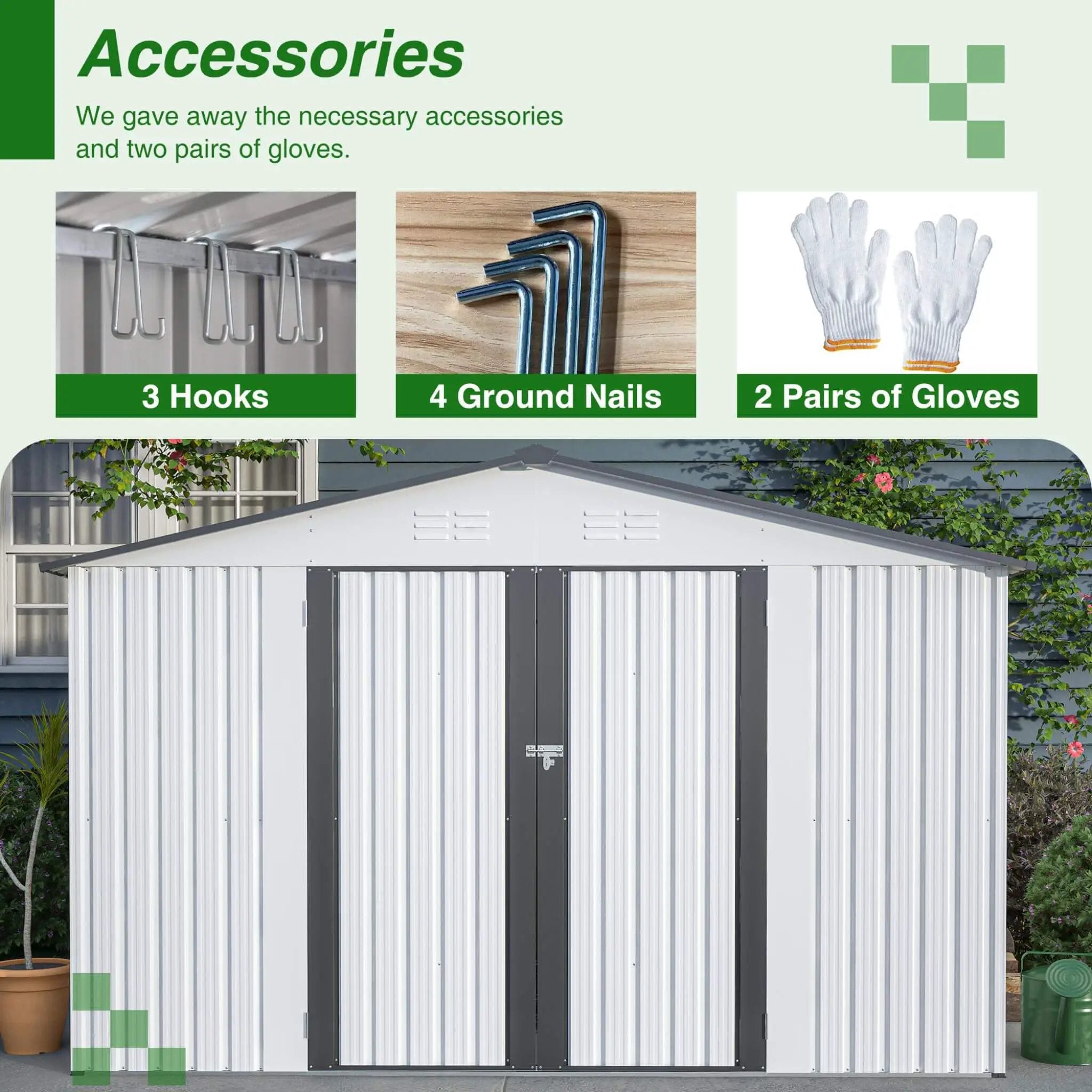 [08X10FT] Alora Heavy-Duty Outdoor All-Weather Metal Garden Tool Shed (SAK28501) by SAKSBY WHOLESALE