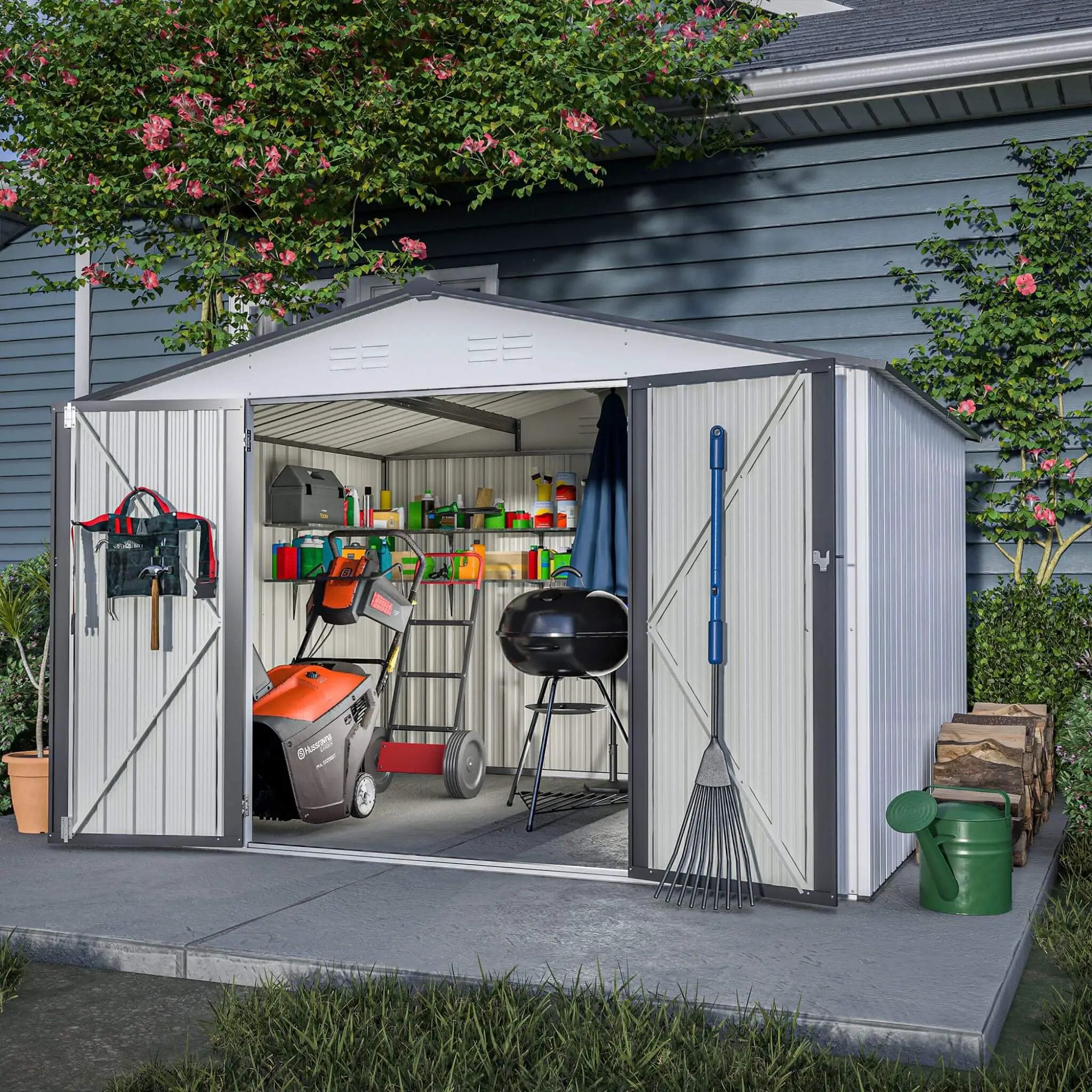 [08X10FT] Alora Heavy-Duty Outdoor All-Weather Metal Garden Tool Shed (SAK28501) by SAKSBY WHOLESALE