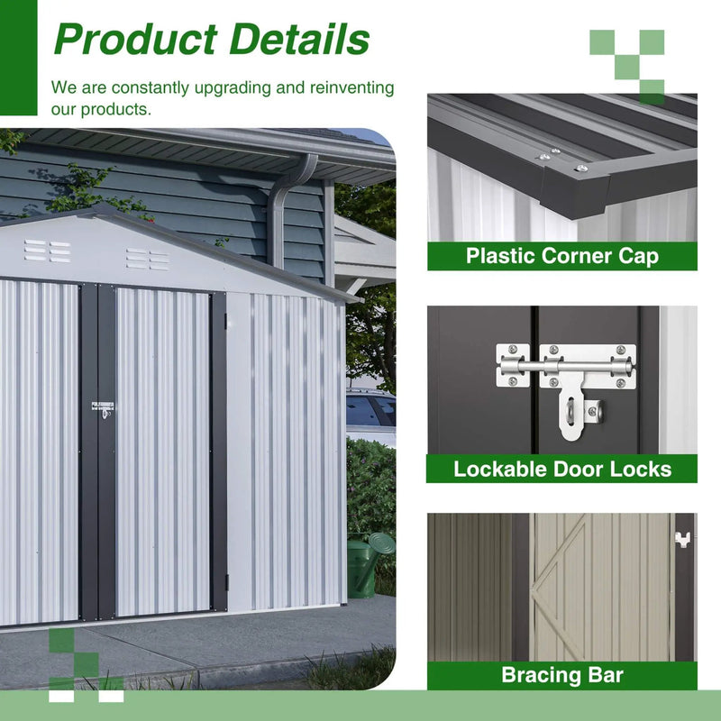 [08X10FT] Alora Heavy-Duty Outdoor All-Weather Metal Garden Tool Shed (SAK28501) by SAKSBY WHOLESALE